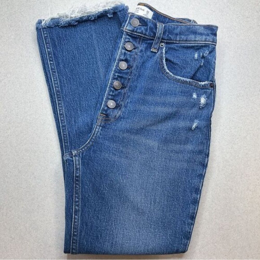 A&F Kick Flare Ultra High Rise‎ 26 Regular Medium Distressed Button Fly - Picture 2 of 9